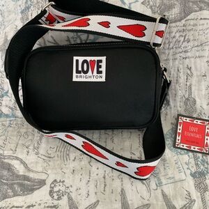 Brighton Black and Red Crossbody Bag with Heart Strap